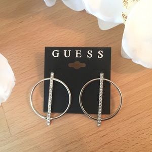 New Guess Earrings Silver, Rhinestone Size M